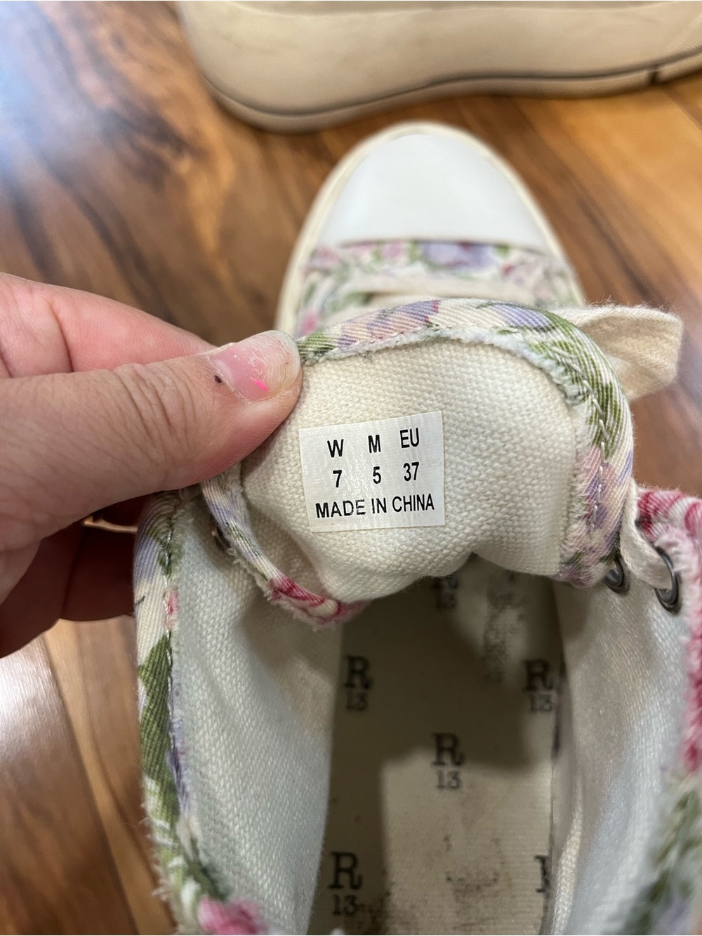 R13 Distressed High-Top Platform Sneakers - Cream Floral - Picture 2 of 10